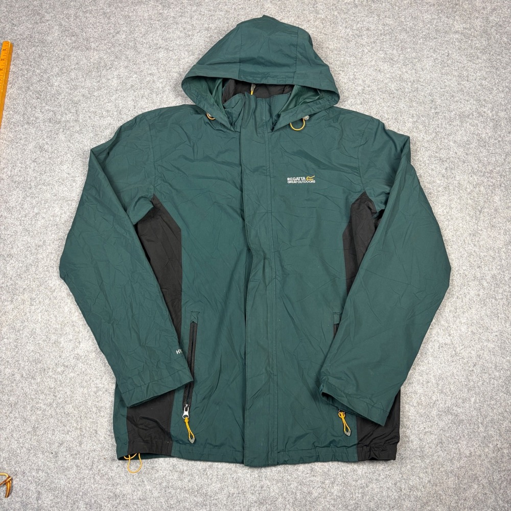 Regatta Great Outdoors Hydrafort Hooded Rain Jacket Green Black Mens Medium